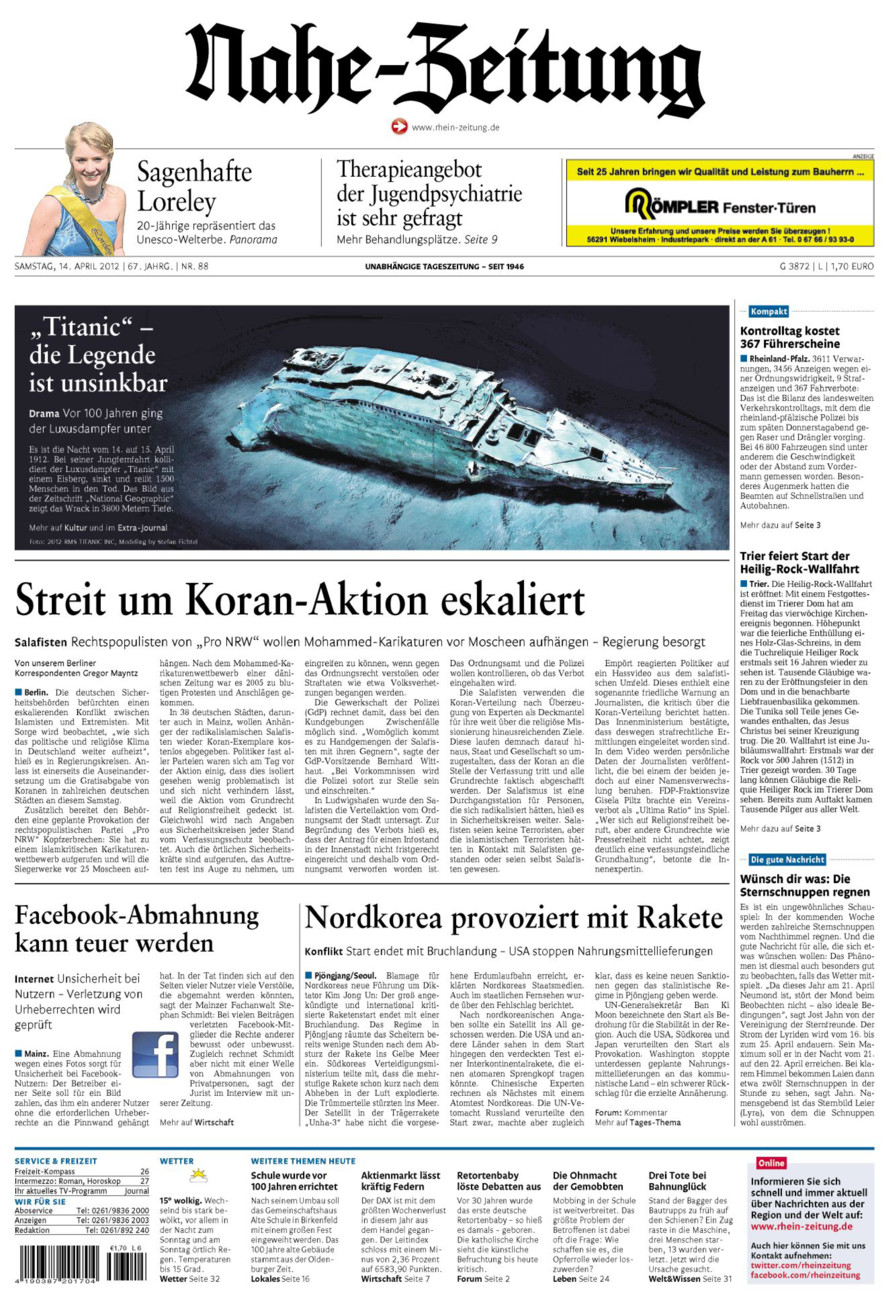 Nahe-Zeitung vom Samstag, 14.04.2012