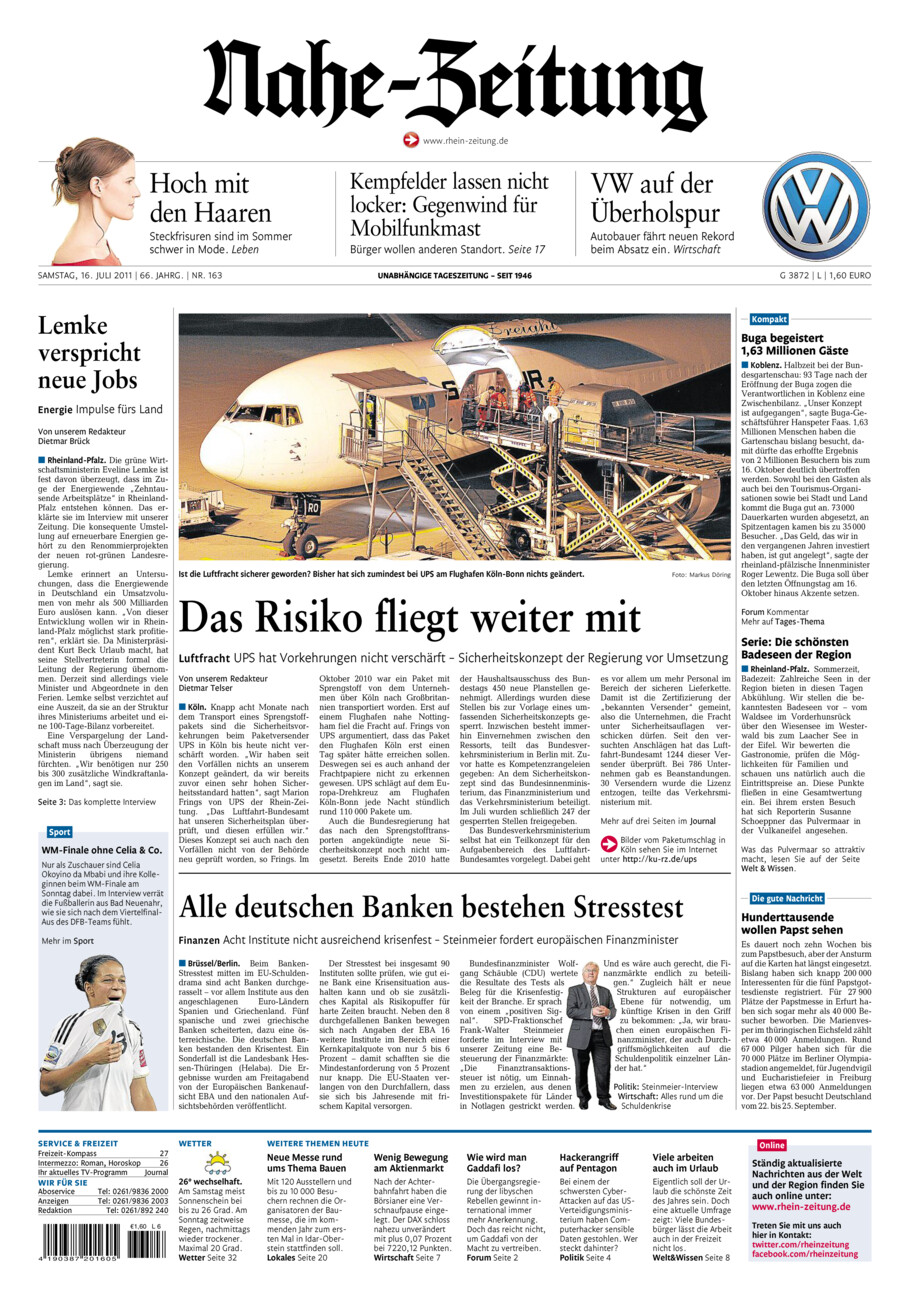 Nahe-Zeitung vom Samstag, 16.07.2011