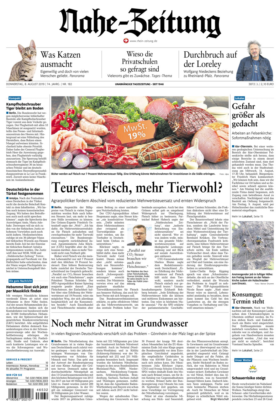 Nahe-Zeitung vom Donnerstag, 08.08.2019