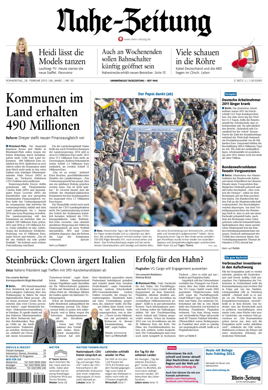 Nahe-Zeitung vom Donnerstag, 28.02.2013