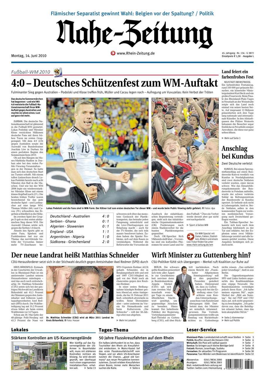 Nahe-Zeitung vom Montag, 14.06.2010