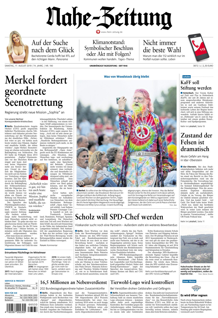 Nahe-Zeitung vom Samstag, 17.08.2019