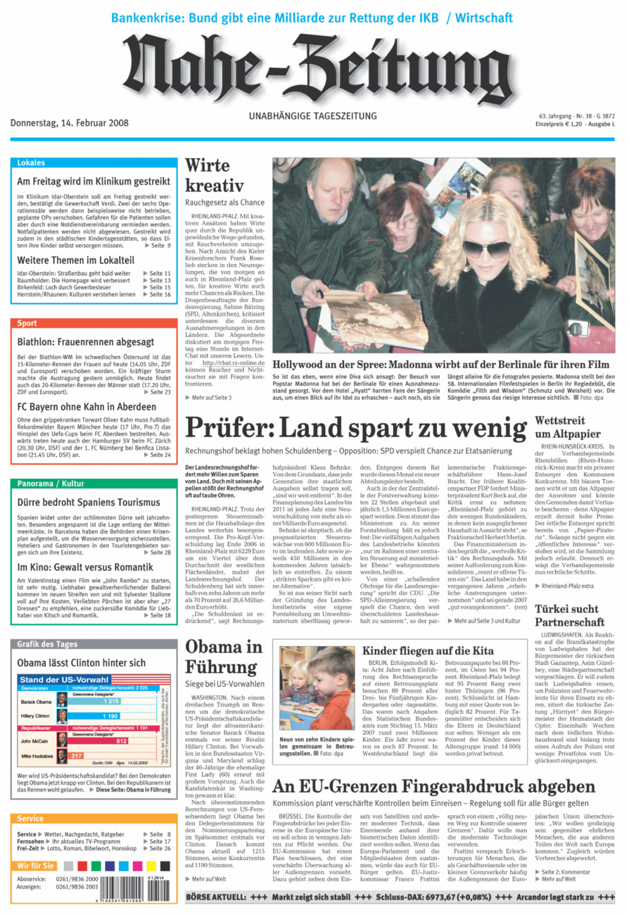 Nahe-Zeitung vom Donnerstag, 14.02.2008