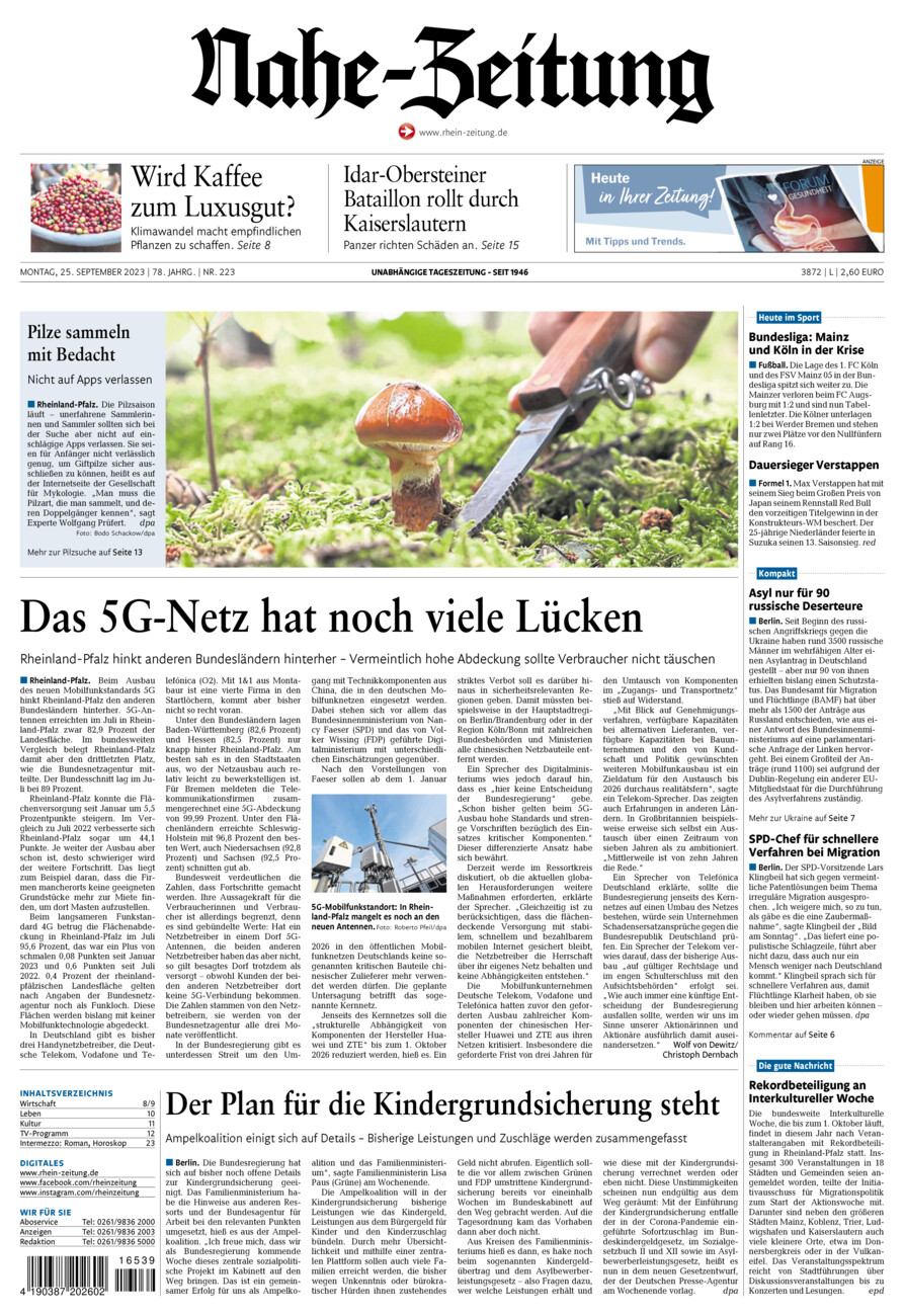 Nahe-Zeitung vom Montag, 25.09.2023