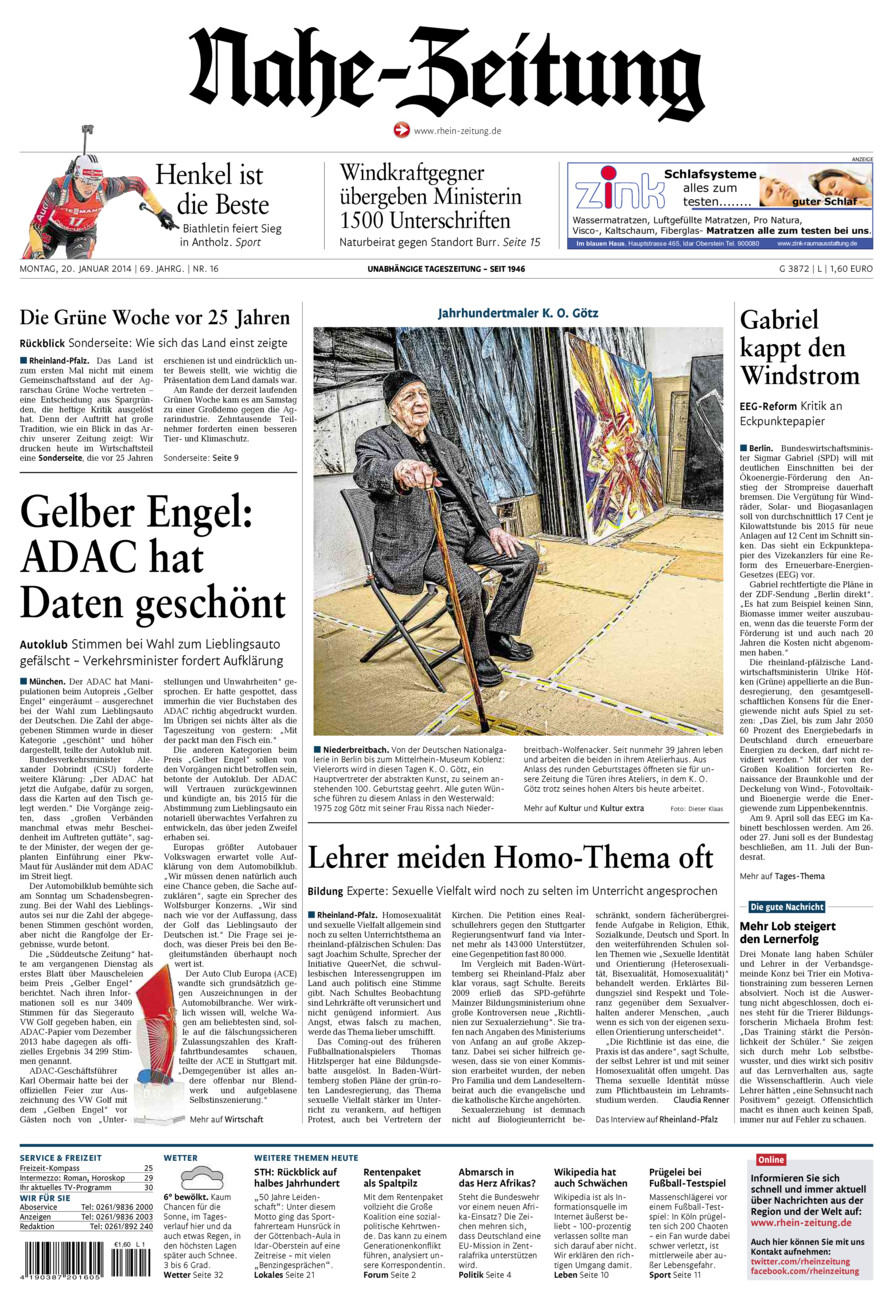 Nahe-Zeitung vom Montag, 20.01.2014