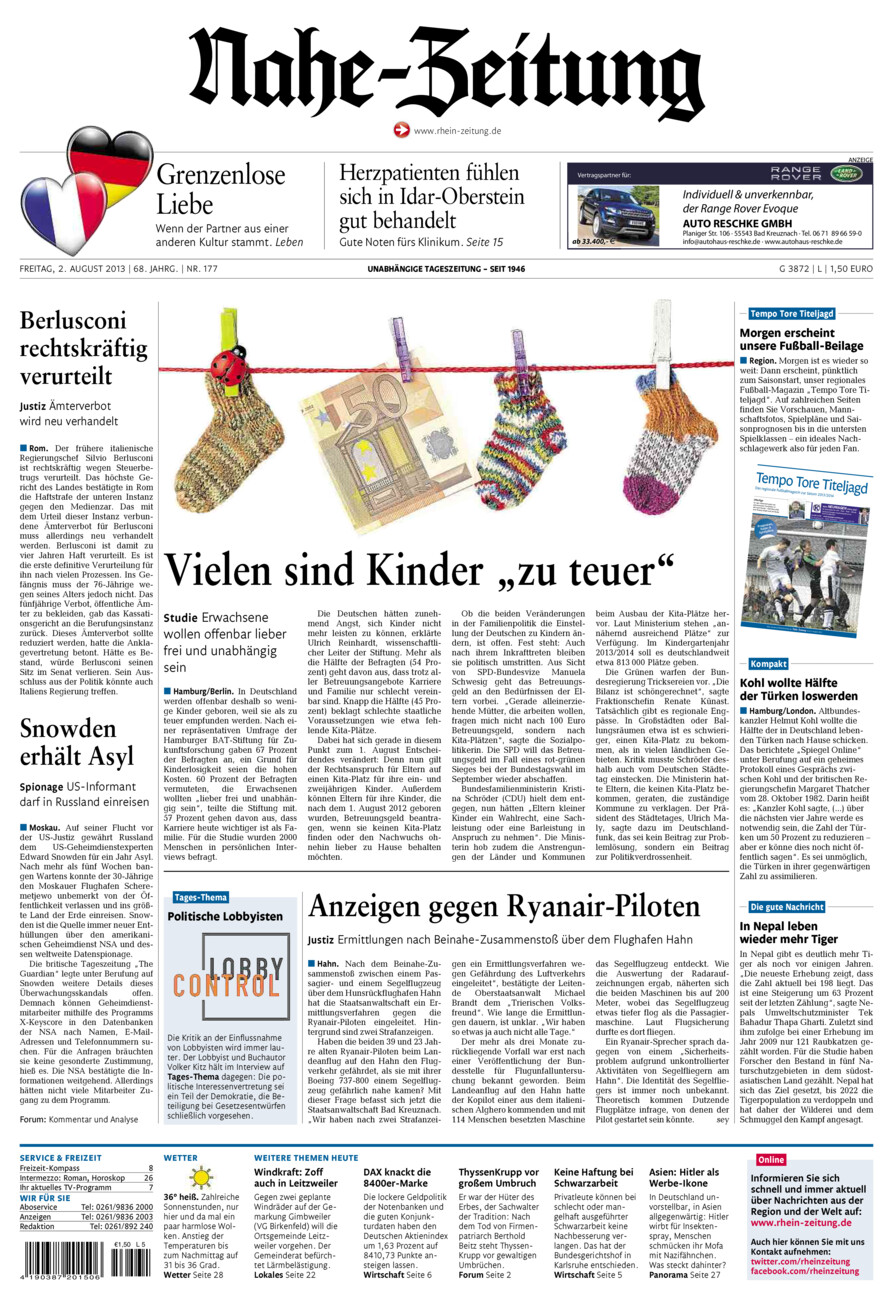 Nahe-Zeitung vom Freitag, 02.08.2013