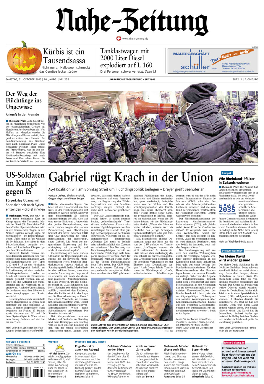 Nahe-Zeitung vom Samstag, 31.10.2015