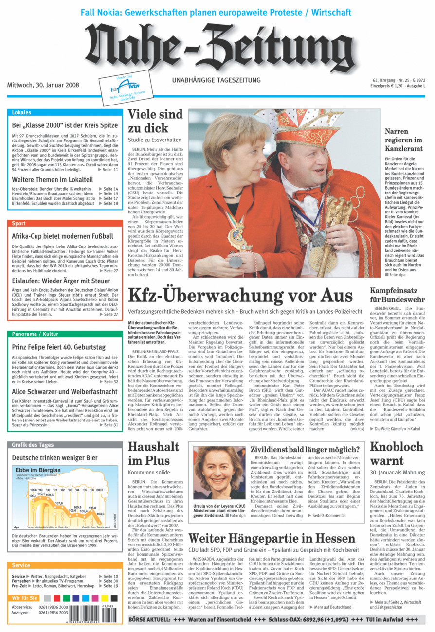Nahe-Zeitung vom Mittwoch, 30.01.2008