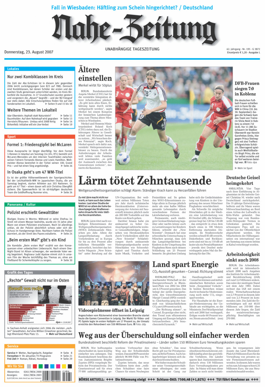 Nahe-Zeitung vom Donnerstag, 23.08.2007