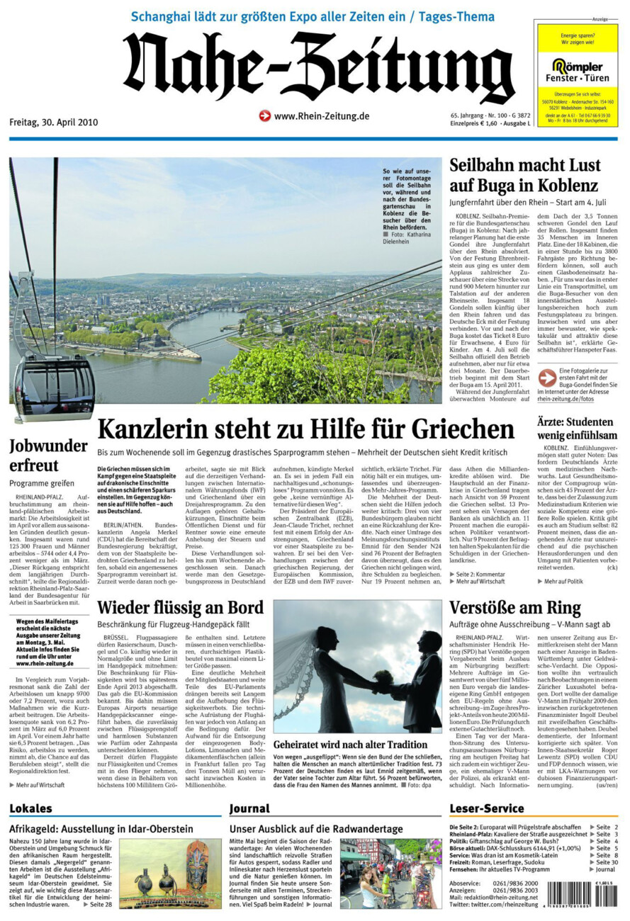 Nahe-Zeitung vom Freitag, 30.04.2010
