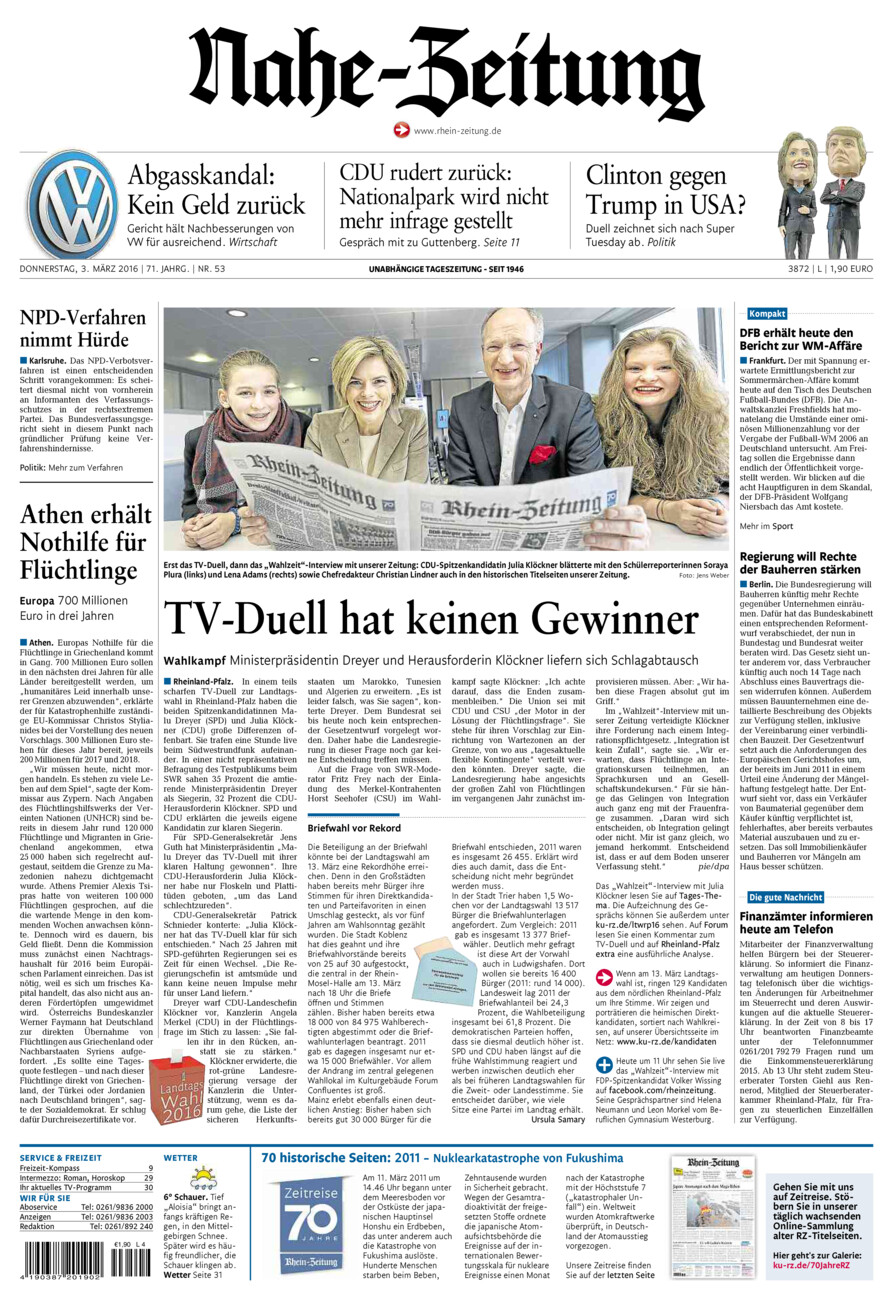 Nahe-Zeitung vom Donnerstag, 03.03.2016