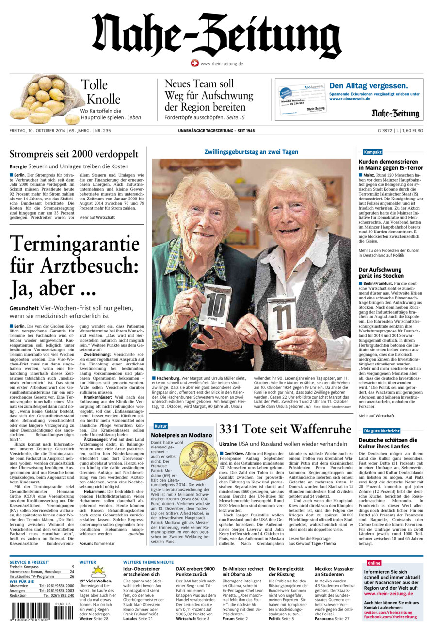 Nahe-Zeitung vom Freitag, 10.10.2014