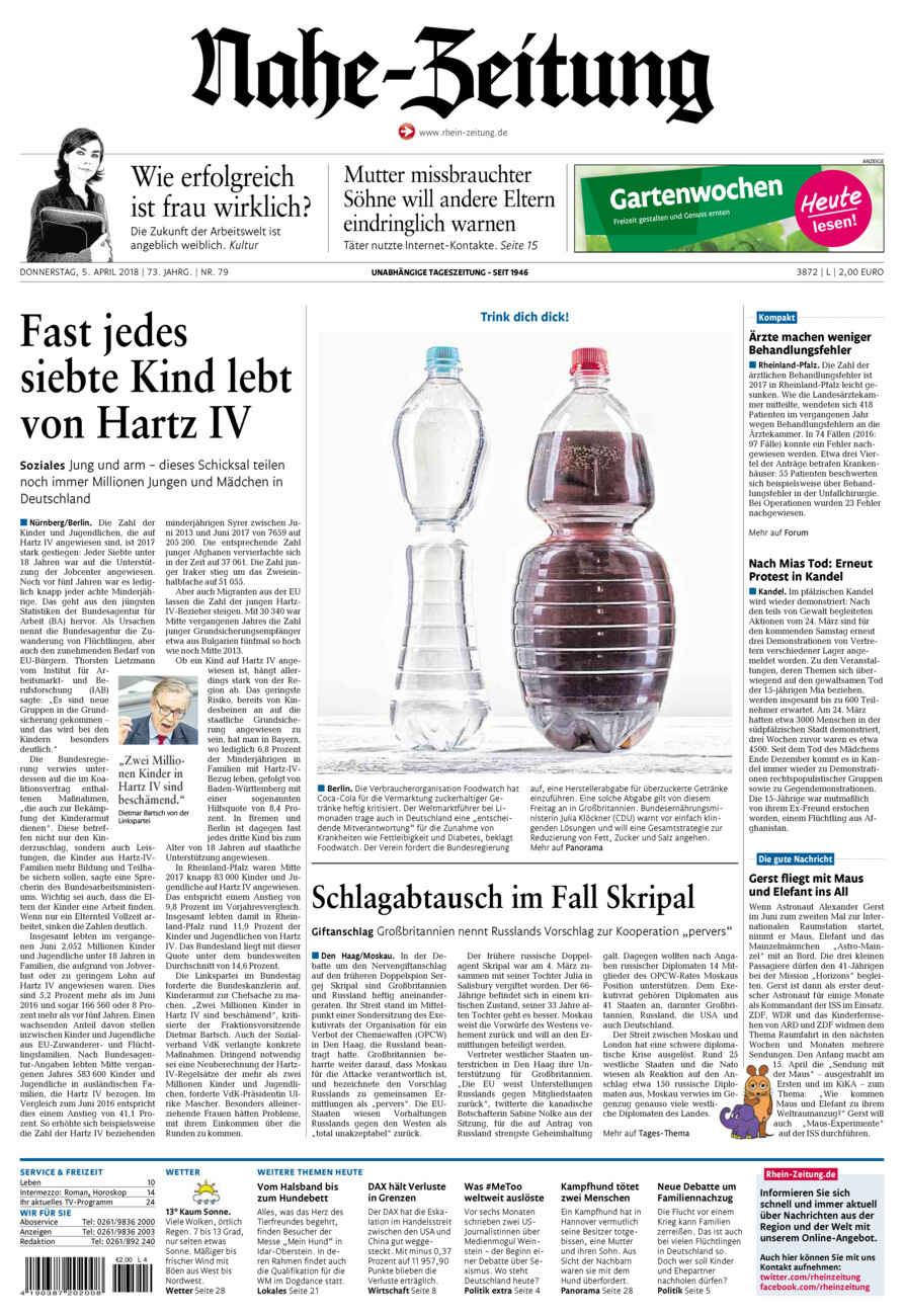 Nahe-Zeitung vom Donnerstag, 05.04.2018