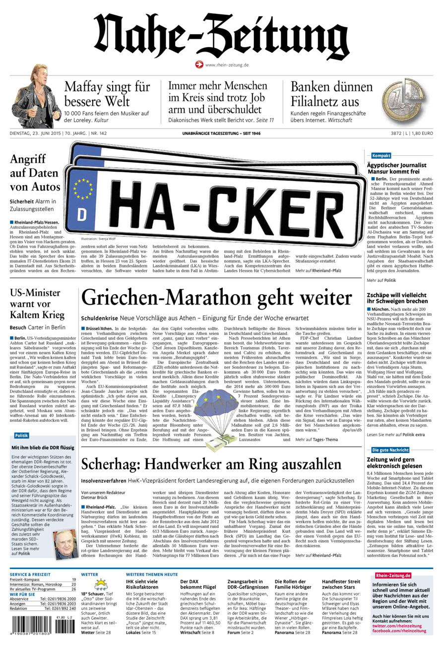 Nahe-Zeitung vom Dienstag, 23.06.2015