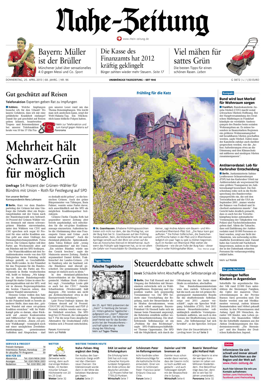 Nahe-Zeitung vom Donnerstag, 25.04.2013