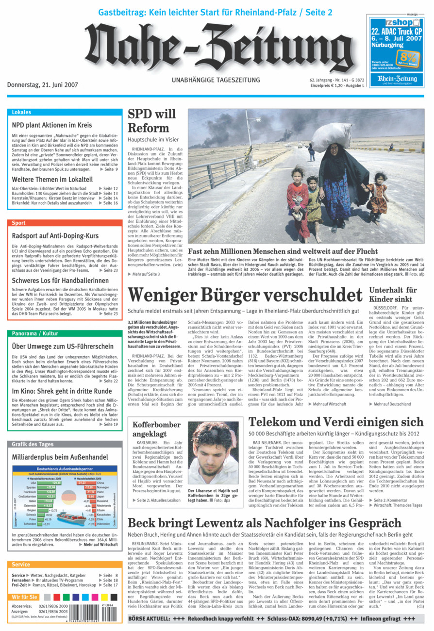 Nahe-Zeitung vom Donnerstag, 21.06.2007