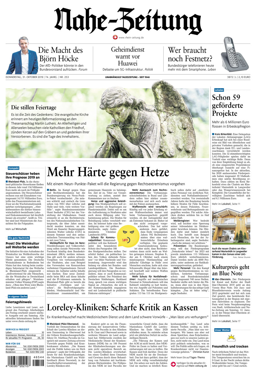 Nahe-Zeitung vom Donnerstag, 31.10.2019