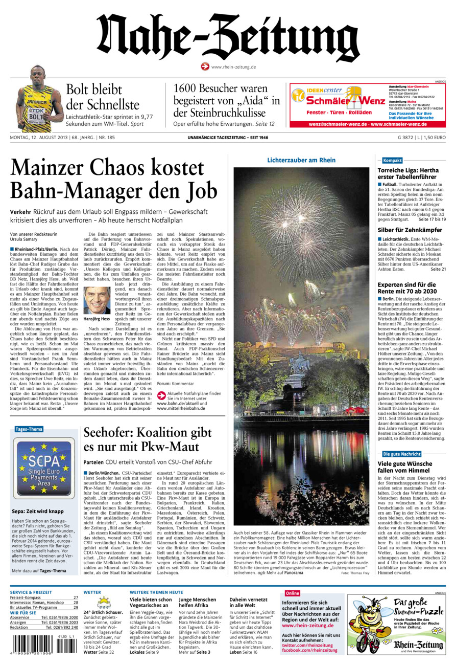 Nahe-Zeitung vom Montag, 12.08.2013