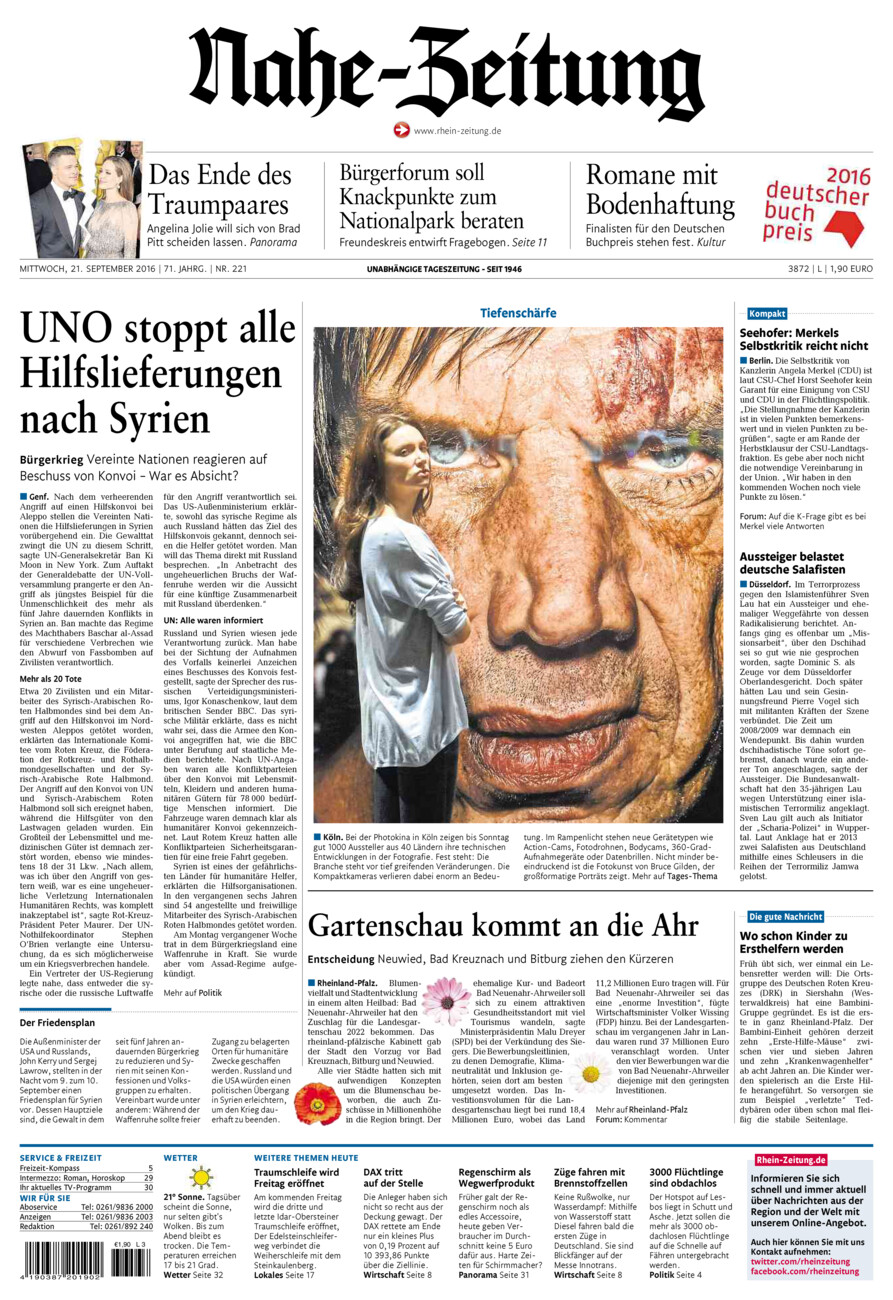 Nahe-Zeitung vom Mittwoch, 21.09.2016