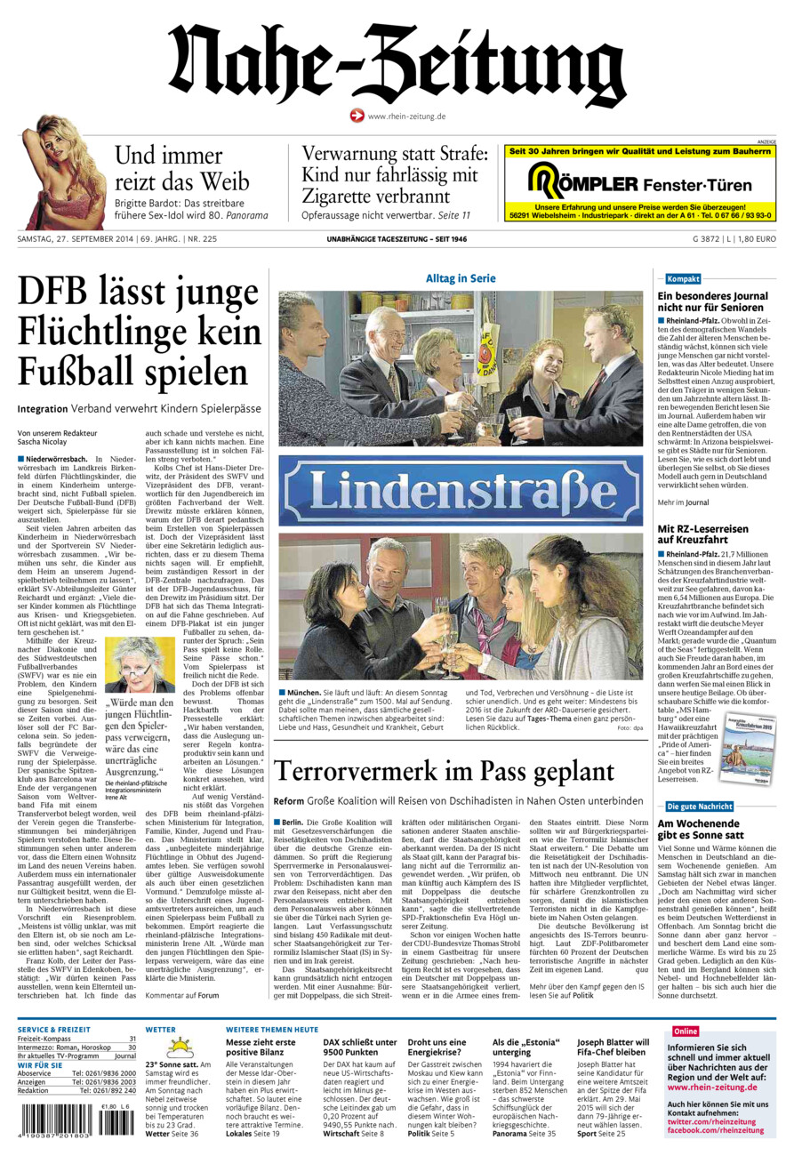 Nahe-Zeitung vom Samstag, 27.09.2014