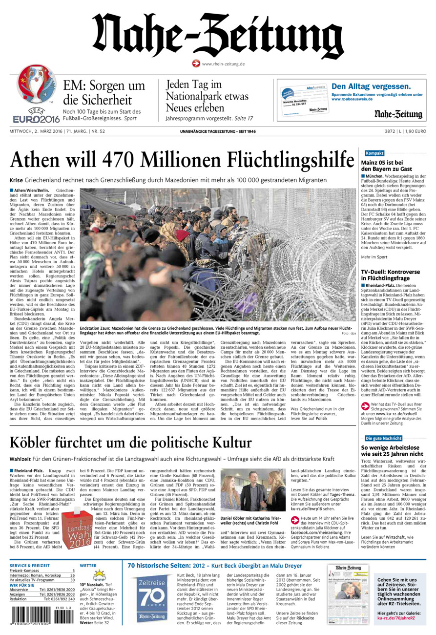 Nahe-Zeitung vom Mittwoch, 02.03.2016