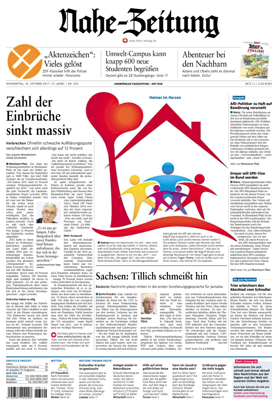 Nahe-Zeitung vom Donnerstag, 19.10.2017