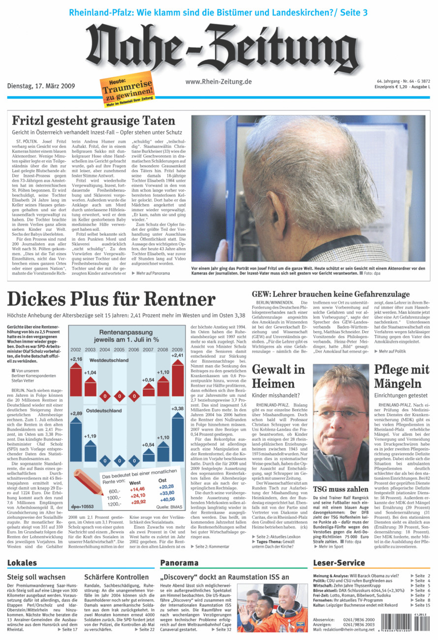 Nahe-Zeitung vom Dienstag, 17.03.2009