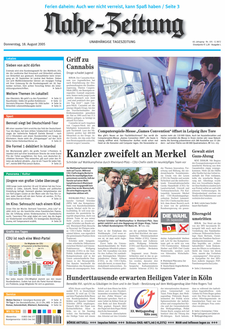 Nahe-Zeitung vom Donnerstag, 18.08.2005