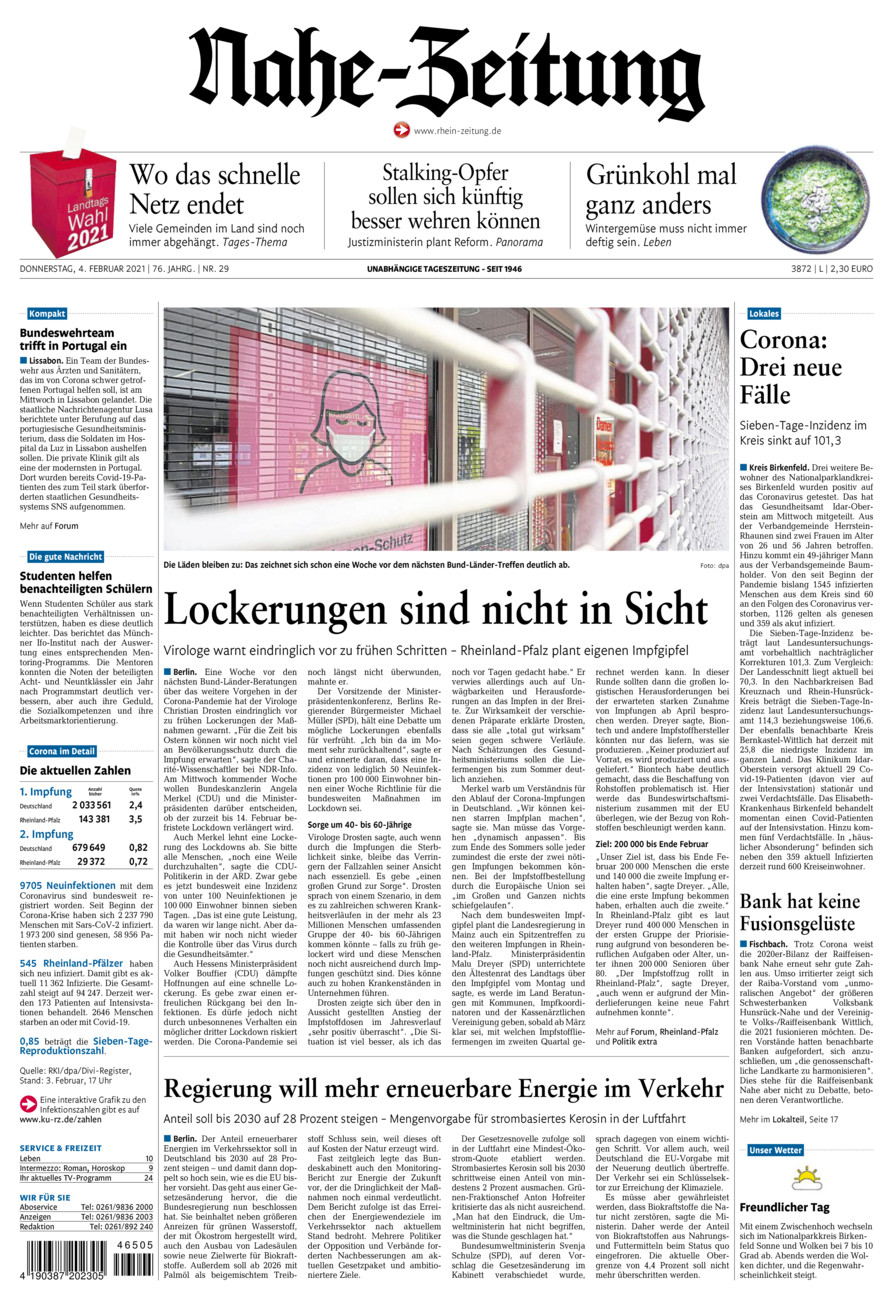 Nahe-Zeitung vom Donnerstag, 04.02.2021