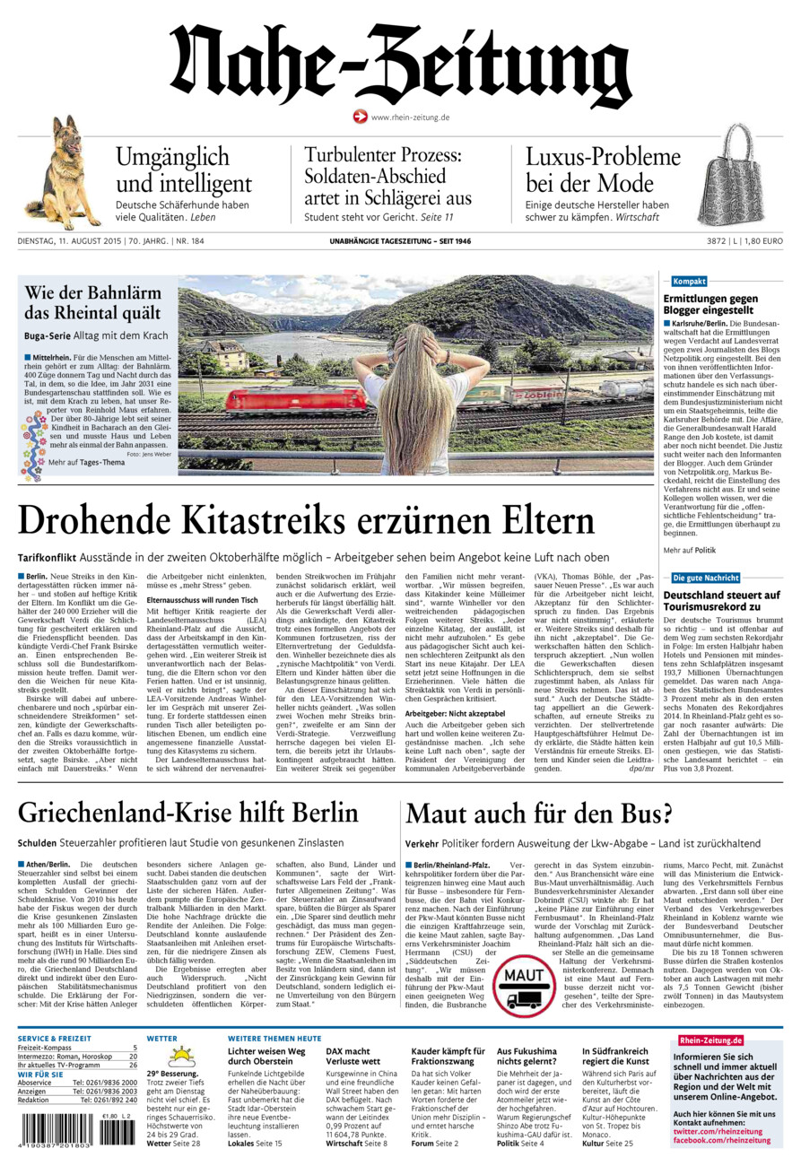 Nahe-Zeitung vom Dienstag, 11.08.2015