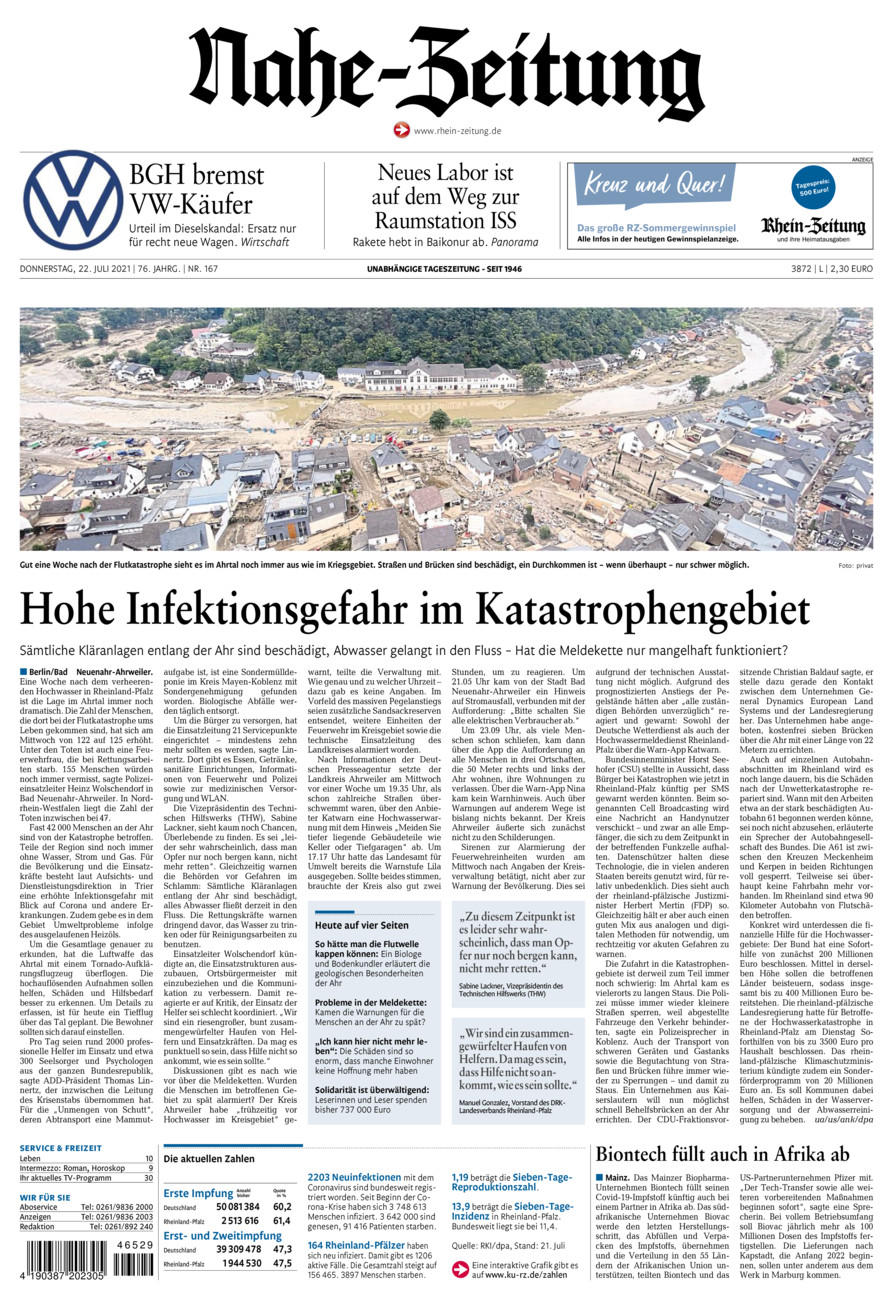Nahe-Zeitung vom Donnerstag, 22.07.2021