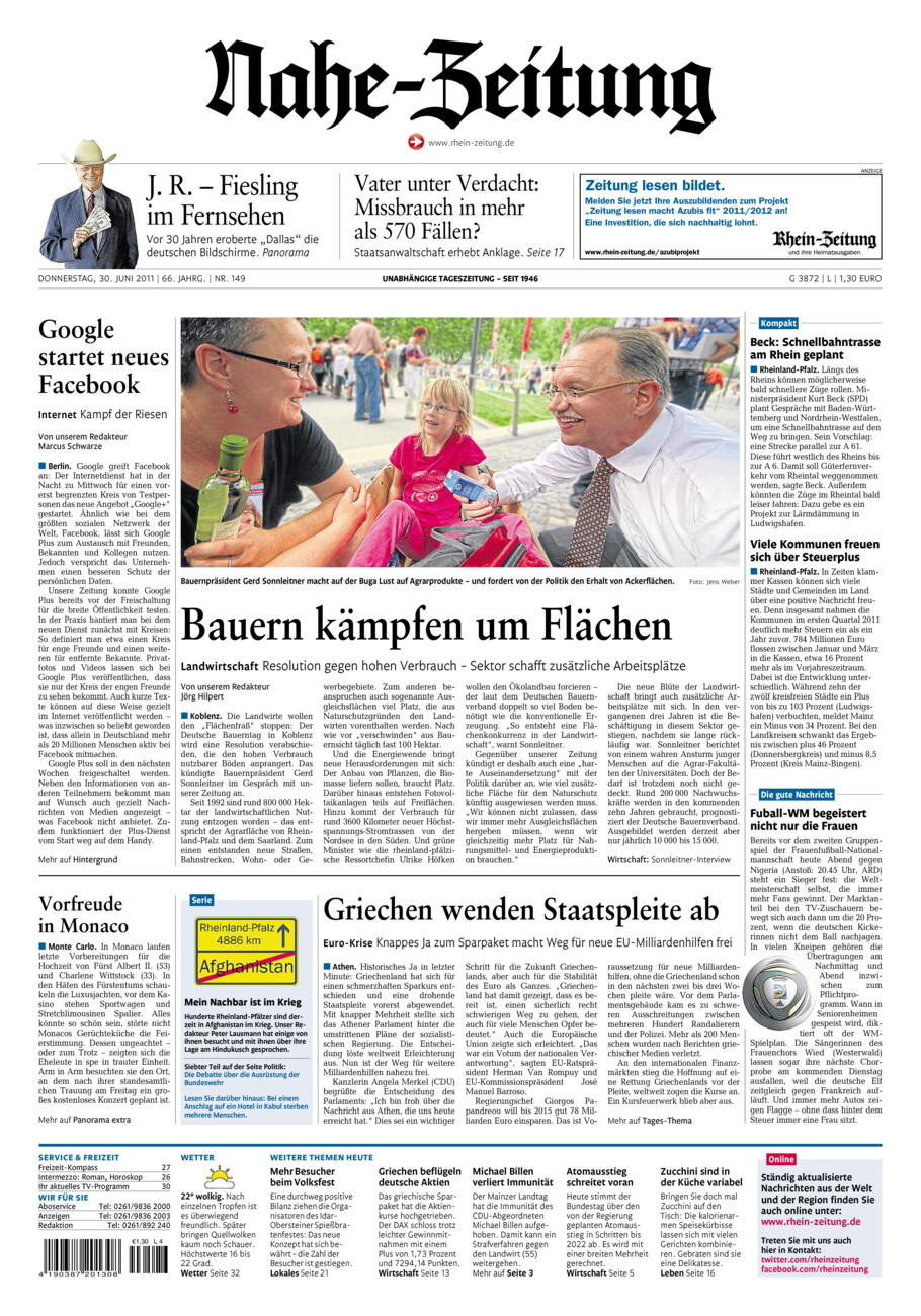 Nahe-Zeitung vom Donnerstag, 30.06.2011