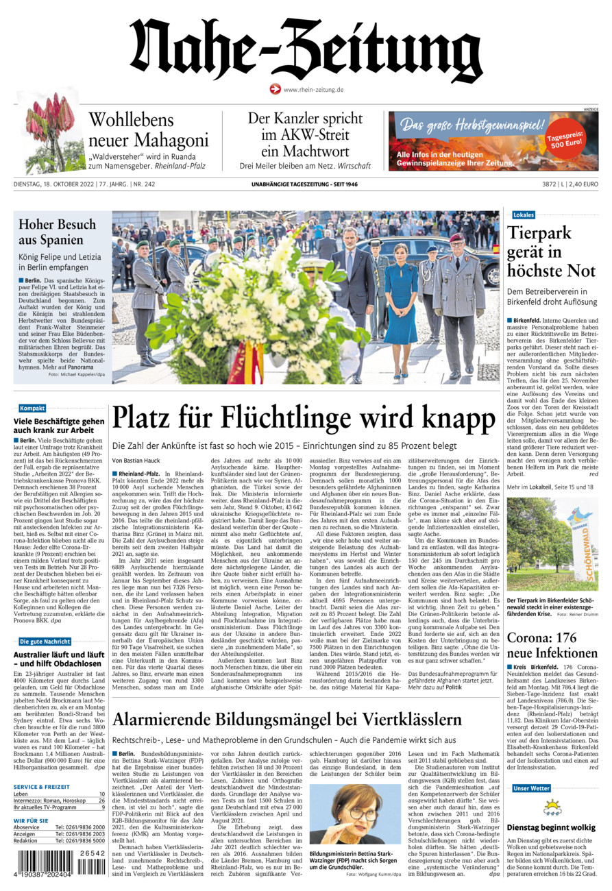 Nahe-Zeitung vom Dienstag, 18.10.2022