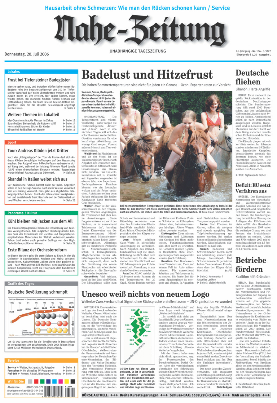 Nahe-Zeitung vom Donnerstag, 20.07.2006
