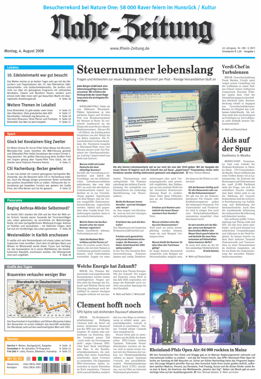 Nahe-Zeitung vom Montag, 04.08.2008