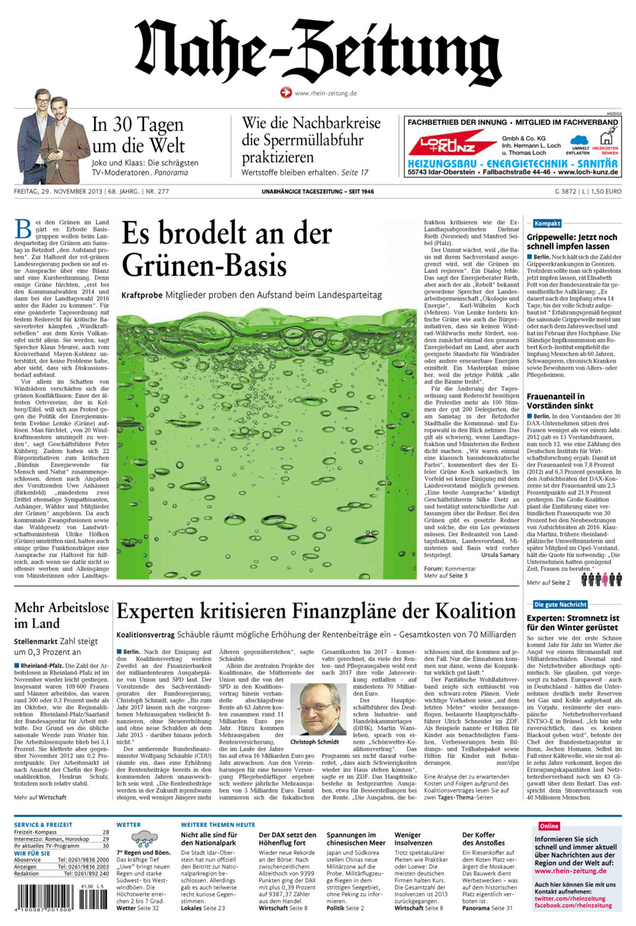 Nahe-Zeitung vom Freitag, 29.11.2013