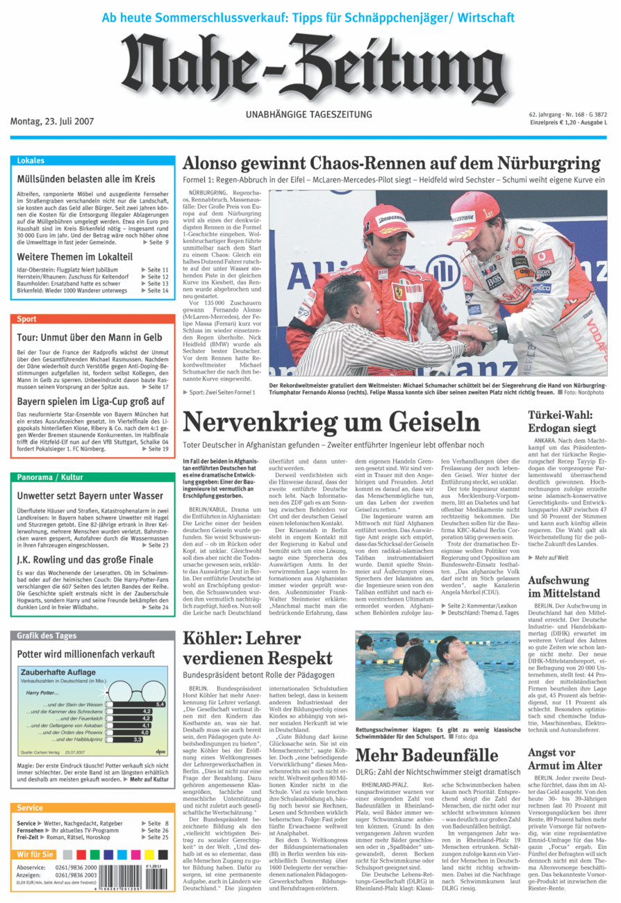 Nahe-Zeitung vom Montag, 23.07.2007