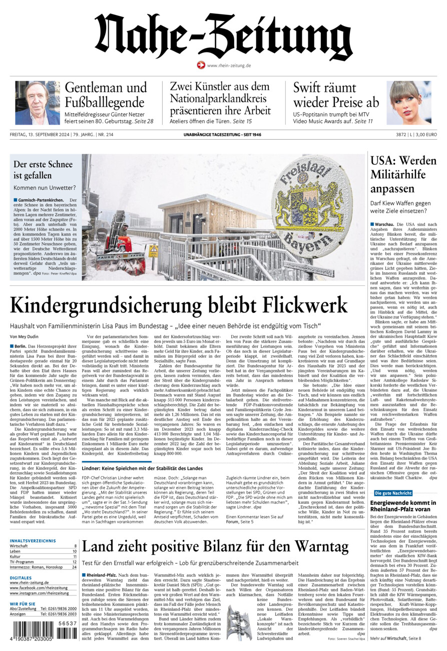 Nahe-Zeitung vom Freitag, 13.09.2024