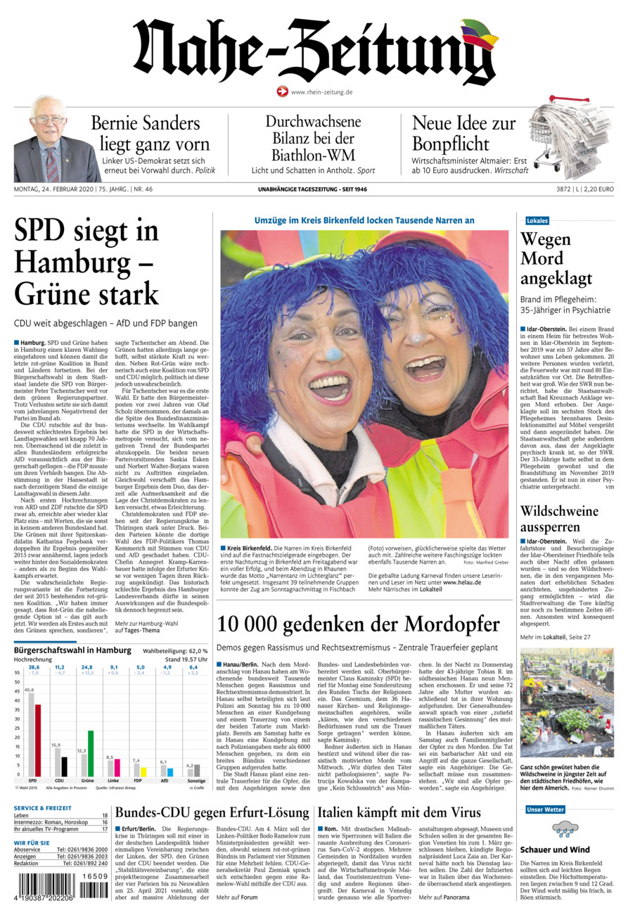 Nahe-Zeitung vom Montag, 24.02.2020