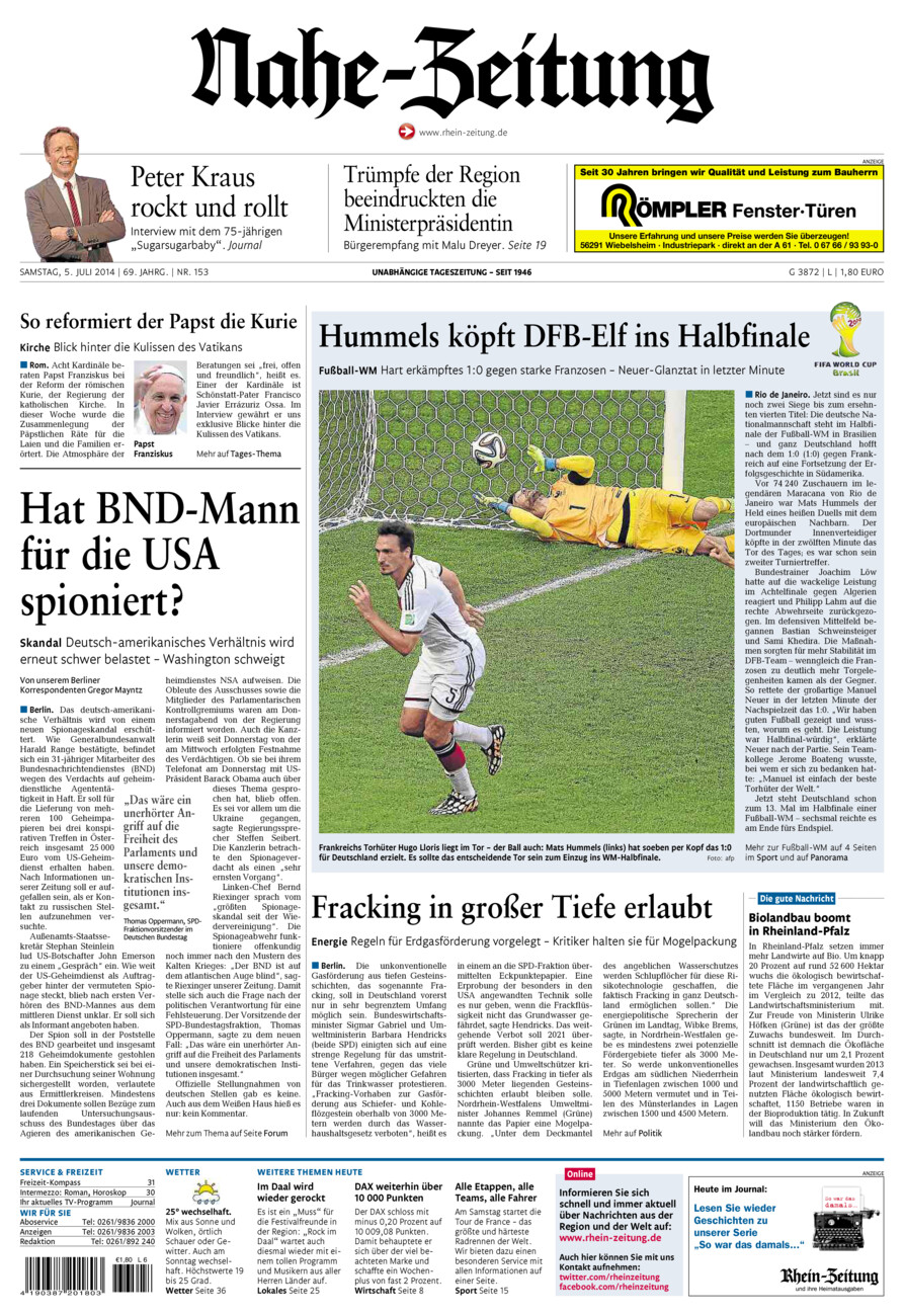 Nahe-Zeitung vom Samstag, 05.07.2014