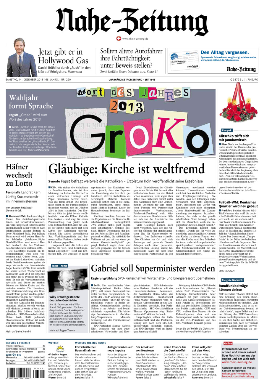 Nahe-Zeitung vom Samstag, 14.12.2013