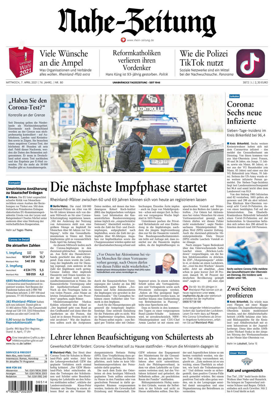 Nahe-Zeitung vom Mittwoch, 07.04.2021