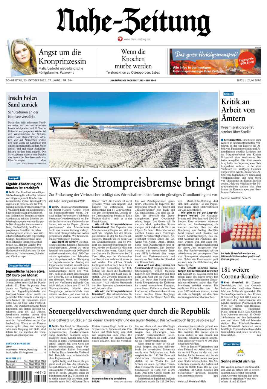 Nahe-Zeitung vom Donnerstag, 20.10.2022