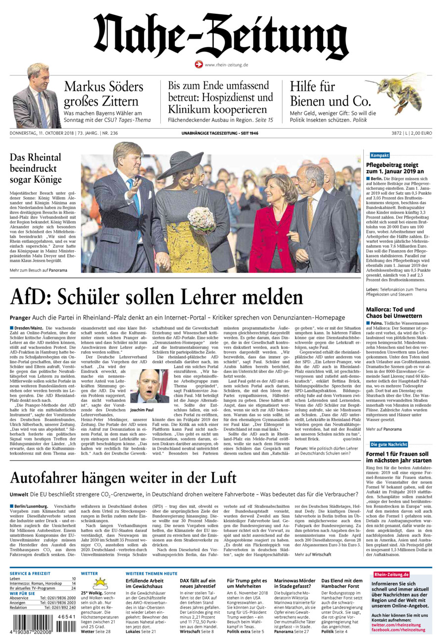 Nahe-Zeitung vom Donnerstag, 11.10.2018