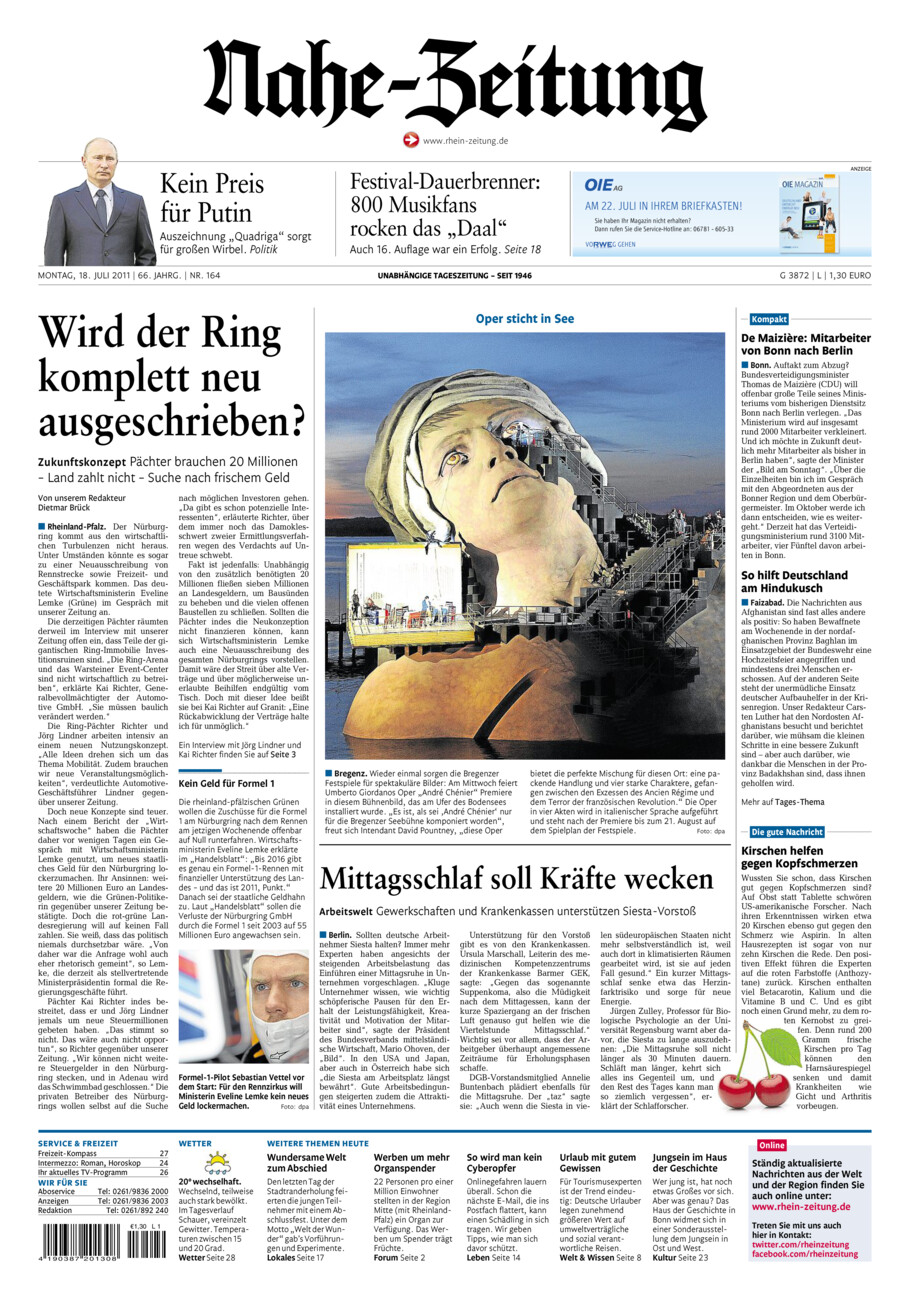 Nahe-Zeitung vom Montag, 18.07.2011