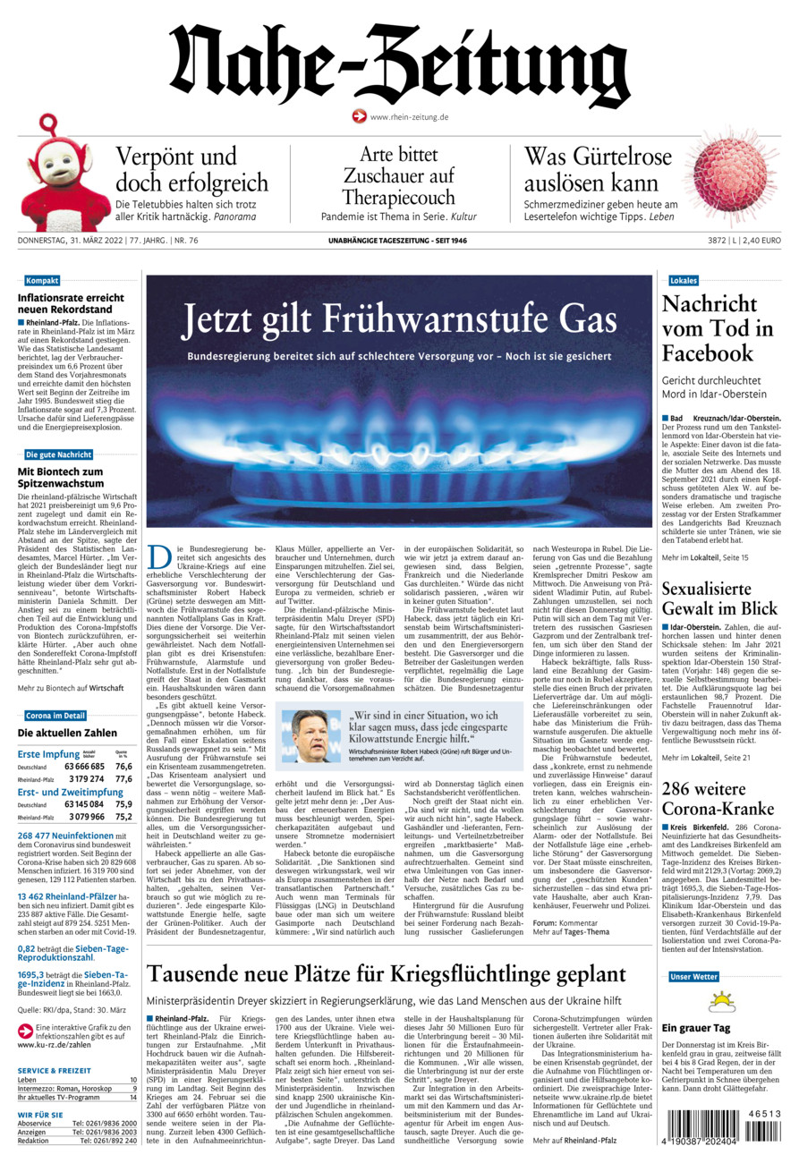 Nahe-Zeitung vom Donnerstag, 31.03.2022