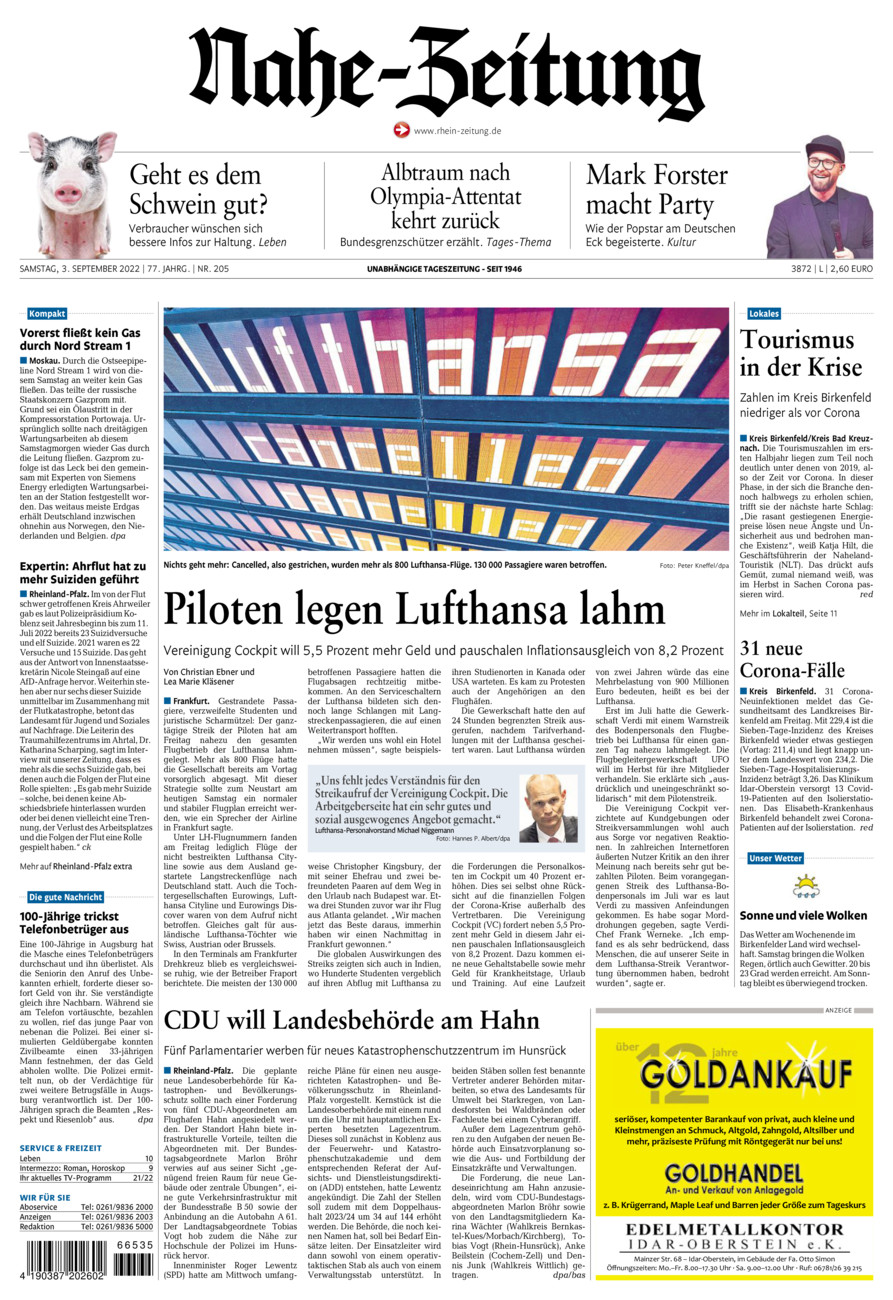 Nahe-Zeitung vom Samstag, 03.09.2022