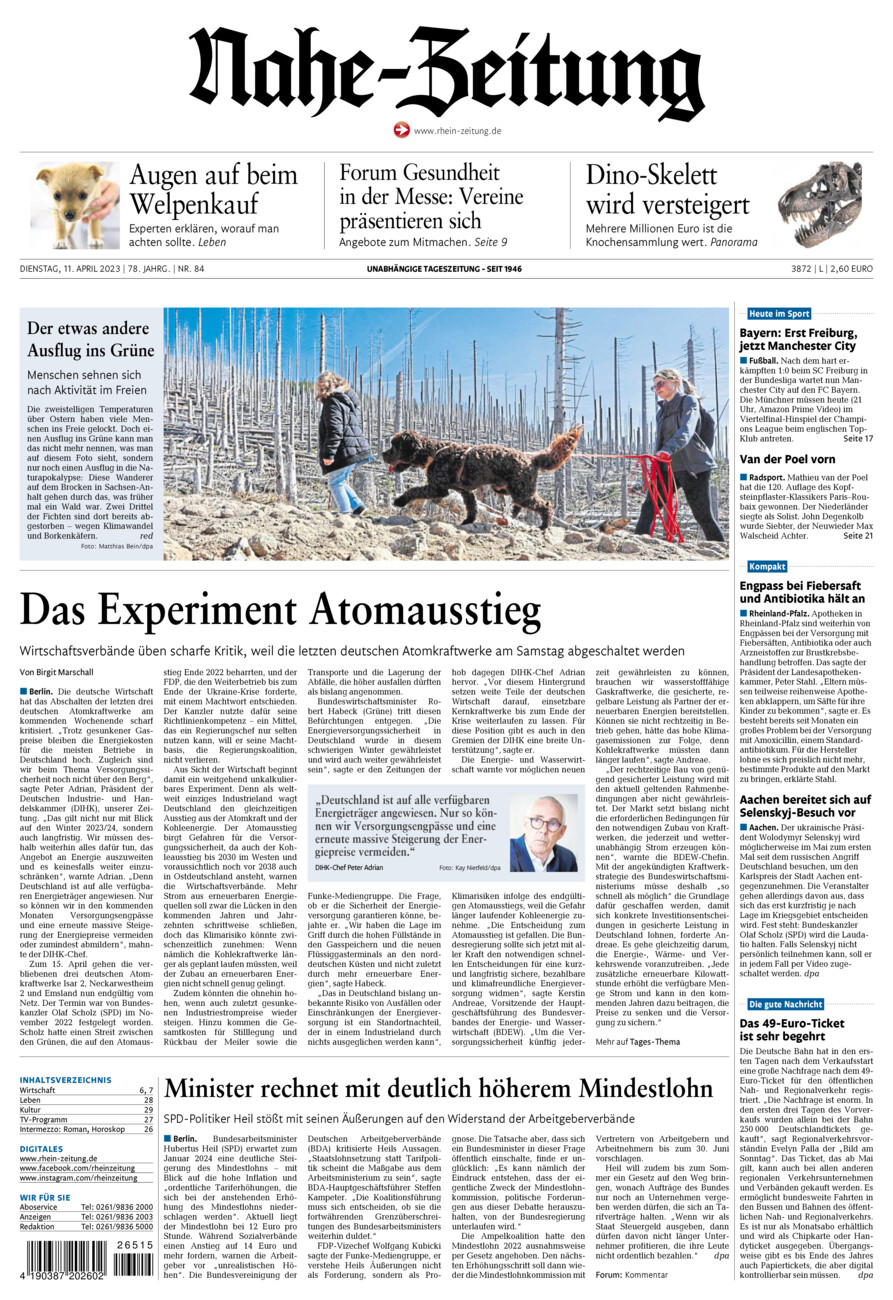 Nahe-Zeitung vom Dienstag, 11.04.2023