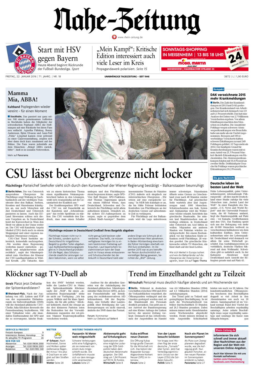 Nahe-Zeitung vom Freitag, 22.01.2016