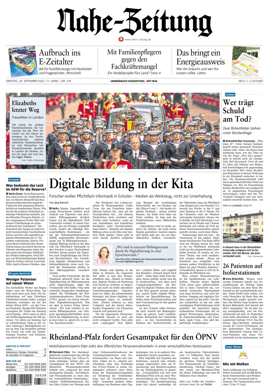 Nahe-Zeitung vom Dienstag, 20.09.2022